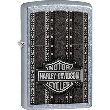 Zippo Windproof Metal Design Fire Lighter - Lifetime Refillable, Reusable Lighter for Smokers – Genuine Premium, Durable, Heavy Quality Chrome Finish Case - Harley-Davidson Black Leather