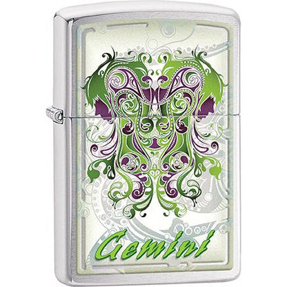 Zippo Windproof Metal Design Fire Lighter - Lifetime Refillable, Reusable Lighter for Smokers – Genuine Premium, Durable, Heavy Quality Chrome Finish Case - Gemini