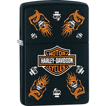 Zippo Windproof Metal Design Fire Lighter - Lifetime Refillable, Reusable Lighter for Smokers – Genuine Premium, Durable, Heavy Quality Chrome Finish Case - Harley-Davidson Skulls With Flames