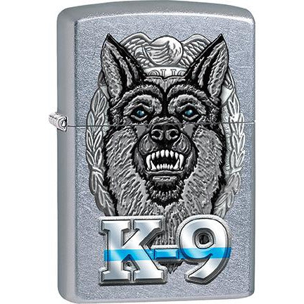 Zippo Windproof Metal Design Fire Lighter - Lifetime Refillable, Reusable Lighter for Smokers – Genuine Premium, Durable, Heavy Quality Chrome Finish Case - Police K-9  with Blue Stripe