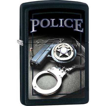 Zippo Windproof Metal Design Fire Lighter - Lifetime Refillable, Reusable Lighter for Smokers – Genuine Premium, Durable, Heavy Quality Chrome Finish Case - Police Badge, Handcuffs, & Gun