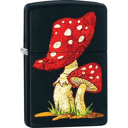 Zippo Windproof Metal Design Fire Lighter - Lifetime Refillable, Reusable Lighter for Smokers – Genuine Premium, Durable, Heavy Quality Chrome Finish Case - White & Red Mushrooms Growing