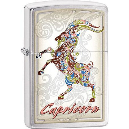 Zippo Windproof Metal Design Fire Lighter - Lifetime Refillable, Reusable Lighter for Smokers – Genuine Premium, Durable, Heavy Quality Chrome Finish Case - Capricorn