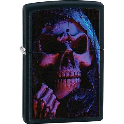 Zippo Windproof Metal Design Fire Lighter - Lifetime Refillable, Reusable Lighter for Smokers – Genuine Premium, Durable, Heavy Quality Chrome Finish Case - Purple, Pink, & Blue Grim Reaper