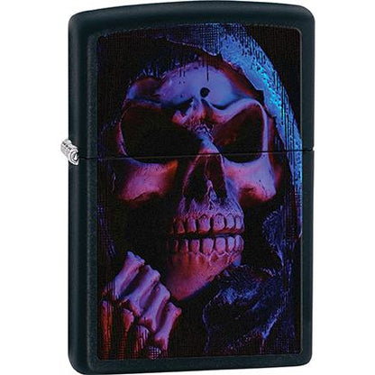 Zippo Windproof Metal Design Fire Lighter - Lifetime Refillable, Reusable Lighter for Smokers – Genuine Premium, Durable, Heavy Quality Chrome Finish Case - Purple, Pink, & Blue Grim Reaper