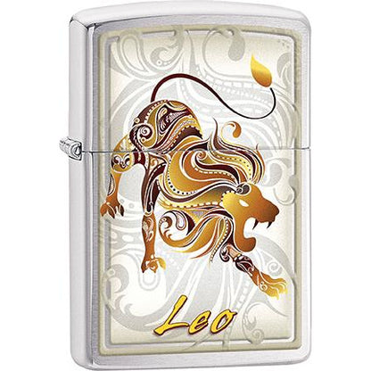 Zippo Windproof Metal Design Fire Lighter - Lifetime Refillable, Reusable Lighter for Smokers – Genuine Premium, Durable, Heavy Quality Chrome Finish Case - Leo