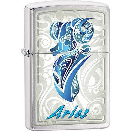 Zippo Windproof Metal Design Fire Lighter - Lifetime Refillable, Reusable Lighter for Smokers – Genuine Premium, Durable, Heavy Quality Chrome Finish Case - Aries