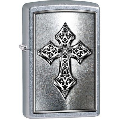 Zippo Windproof Metal Design Fire Lighter - Lifetime Refillable, Reusable Lighter for Smokers – Genuine Premium, Durable, Heavy Quality Chrome Finish Case - Street Chrome Metallic Cross