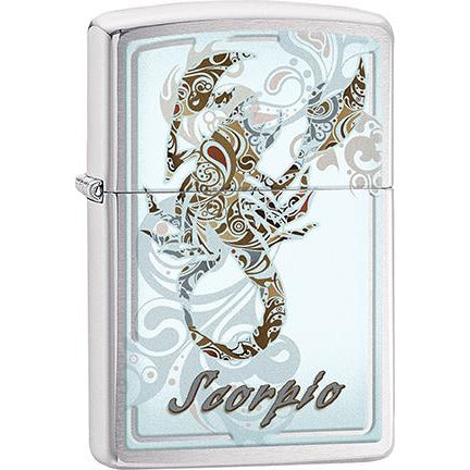 Zippo Windproof Metal Design Fire Lighter - Lifetime Refillable, Reusable Lighter for Smokers – Genuine Premium, Durable, Heavy Quality Chrome Finish Case - Scorpio