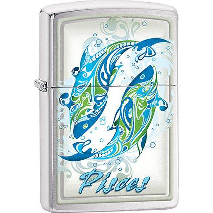 Zippo Windproof Metal Design Fire Lighter - Lifetime Refillable, Reusable Lighter for Smokers – Genuine Premium, Durable, Heavy Quality Chrome Finish Case - Pisces