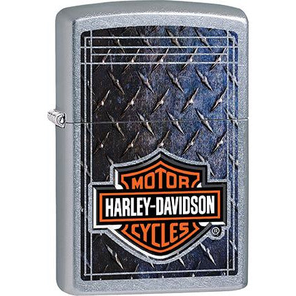 Zippo Windproof Metal Design Fire Lighter - Lifetime Refillable, Reusable Lighter for Smokers – Genuine Premium, Durable, Heavy Quality Chrome Finish Case - Harley-Davidson Blue Tread Plate