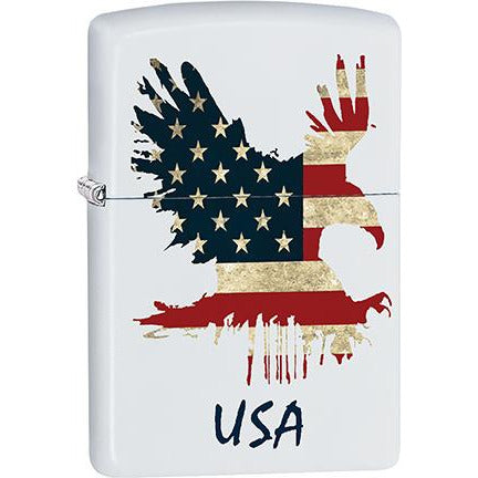 Zippo Windproof Metal Design Fire Lighter - Lifetime Refillable, Reusable Lighter for Smokers – Genuine Premium, Durable, Heavy Quality Chrome Finish Case - USA Flag in Eagle Shape.