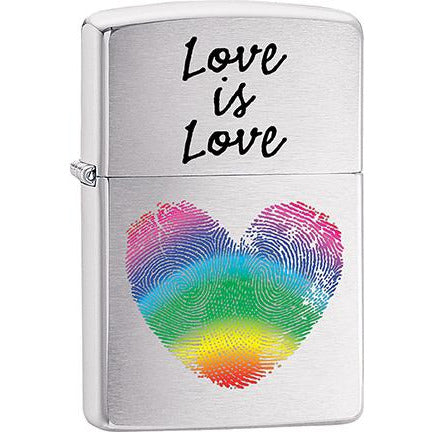 Zippo Windproof Metal Design Fire Lighter - Lifetime Refillable, Reusable Lighter for Smokers – Genuine Premium, Durable, Heavy Quality Chrome Finish Case - "Love Is Love" Fingerprint Rainbow Heart