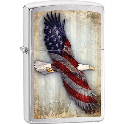 Zippo Windproof Metal Design Fire Lighter - Lifetime Refillable, Reusable Lighter for Smokers – Genuine Premium, Durable, Heavy Quality Chrome Finish Case - flag eagle