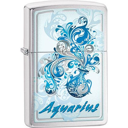 Zippo Windproof Metal Design Fire Lighter - Lifetime Refillable, Reusable Lighter for Smokers – Genuine Premium, Durable, Heavy Quality Chrome Finish Case - Aquarius