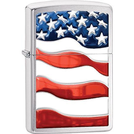 Zippo Windproof Metal Design Fire Lighter - Lifetime Refillable, Reusable Lighter for Smokers – Genuine Premium, Durable, Heavy Quality Chrome Finish Case - Waving American Flag