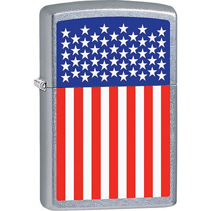 Zippo Windproof Metal Design Fire Lighter - Lifetime Refillable, Reusable Lighter for Smokers – Genuine Premium, Durable, Heavy Quality Chrome Finish Case - Vertical American Flag