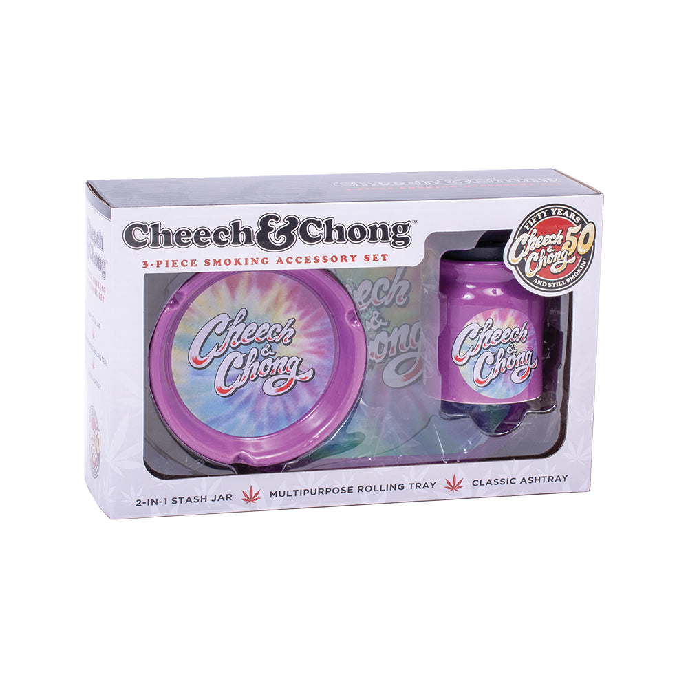 Cheech and Chong 3 in 1 Gift Set Rolling Tray, Ceramic Ashtray, and Stash Storage Jar