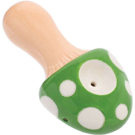 3.5" Green Mushroom Ceramic Pipe - Wacky Bowlz