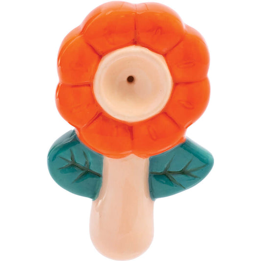 3.5" Orange Flower Ceramic Pipe from Wacky Bowlz