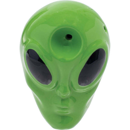 3.5" Green Alien Ceramic Pipe - Wacky Bowlz