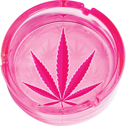 6.0" Extra Large Pink Leaf Glass Ashtray, Perfect for Smoking Lounges, Patios, and Outdoor events - Durable and Easy to Clean