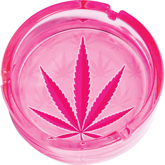 6.0" Extra Large Pink Leaf Glass Ashtray, Perfect for Smoking Lounges, Patios, and Outdoor events - Durable and Easy to Clean