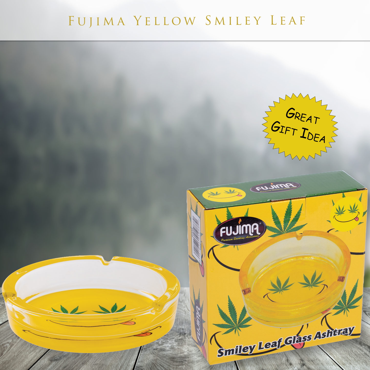 6.0" Extra Large Yellow Smiley Leaf Glass Ashtray, Perfect for Smoking Lounges, Patios, and Outdoor events - Durable and Easy to Clean