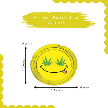 6.0" Extra Large Yellow Smiley Leaf Glass Ashtray, Perfect for Smoking Lounges, Patios, and Outdoor events - Durable and Easy to Clean