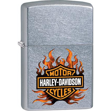 Zippo Windproof Metal Design Fire Lighter - Lifetime Refillable, Reusable Lighter for Smokers – Genuine Premium, Durable, Heavy Quality Chrome Finish Case - Harley-Davidson Logo Flames