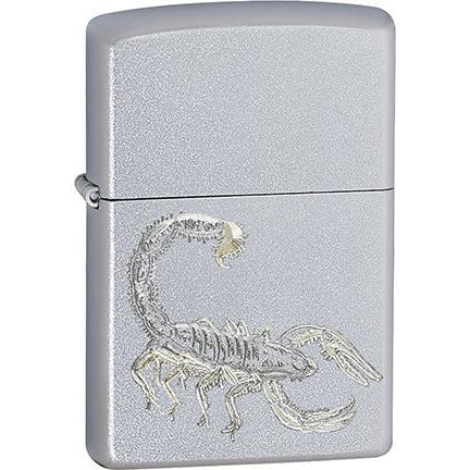 Zippo Windproof Metal Design Fire Lighter - Lifetime Refillable, Reusable Lighter for Smokers – Genuine Premium, Durable, Heavy Quality Chrome Finish Case - Satin Chrome Scorpion