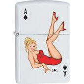 Zippo Windproof Metal Design Fire Lighter - Lifetime Refillable, Reusable Lighter for Smokers – Genuine Premium, Durable, Heavy Quality Chrome Finish Case - Ace of Spades Red Dress Model on White Matte Base
