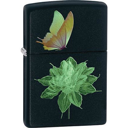 Zippo Windproof Metal Design Fire Lighter - Lifetime Refillable, Reusable Lighter for Smokers – Genuine Premium, Durable, Heavy Quality Chrome Finish Case - Butterfly Green Flower