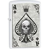 Zippo Windproof Metal Design Fire Lighter - Lifetime Refillable, Reusable Lighter for Smokers – Genuine Premium, Durable, Heavy Quality Chrome Finish Case - Ace of Spades Death Skull Satin Chrome
