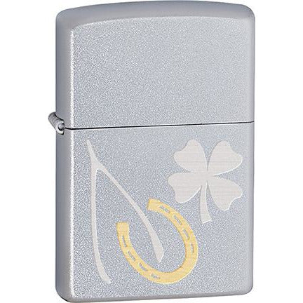 Zippo Windproof Metal Design Fire Lighter - Lifetime Refillable, Reusable Lighter for Smokers – Genuine Premium, Durable, Heavy Quality Chrome Finish Case - Good Luck Charms Horeshoe Wishbone Clover
