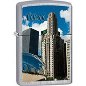 Zippo Windproof Metal Design Fire Lighter - Lifetime Refillable, Reusable Lighter for Smokers – Genuine Premium, Durable, Heavy Quality Chrome Finish Case - Millennium Park & The Bean, Chicago