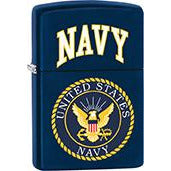 Zippo Windproof Metal Design Fire Lighter - Lifetime Refillable, Reusable Lighter for Smokers – Genuine Premium, Durable, Heavy Quality Chrome Finish Case - "Navy" with Navy Crest.