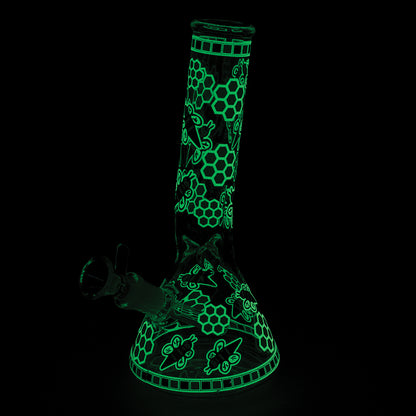 7.5in HoneyBee Mini Beaker Pipe - Glow in Dark