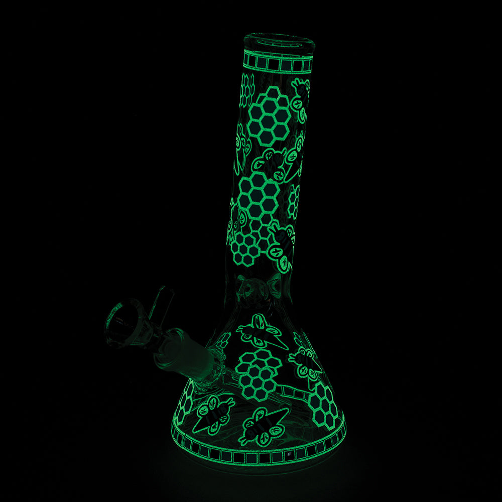 7.5in HoneyBee Mini Beaker Pipe - Glow in Dark