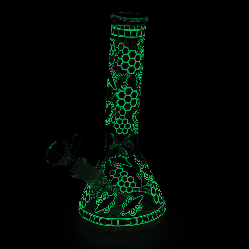 7.5in HoneyBee Mini Beaker Pipe - Glow in Dark