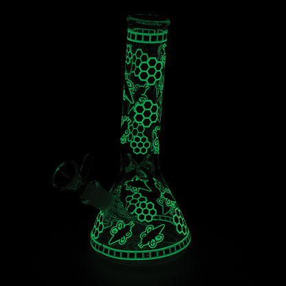 7.5in HoneyBee Mini Beaker Pipe - Glow in Dark