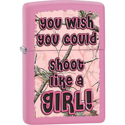 Zippo Windproof Metal Design Fire Lighter - Lifetime Refillable, Reusable Lighter for Smokers – Genuine Premium, Durable, Heavy Quality Chrome Finish Case - Pink "You Wish You Could Shoot Like A Girl!"