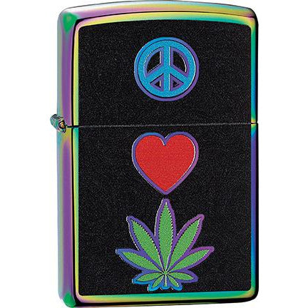 Zippo Windproof Metal Design Fire Lighter - Lifetime Refillable, Reusable Lighter for Smokers – Genuine Premium, Durable, Heavy Quality Chrome Finish Case - Peace Love Marijuana