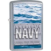 Zippo Windproof Metal Design Fire Lighter - Lifetime Refillable, Reusable Lighter for Smokers – Genuine Premium, Durable, Heavy Quality Chrome Finish Case - "America's Navy, A Global Force For Good"