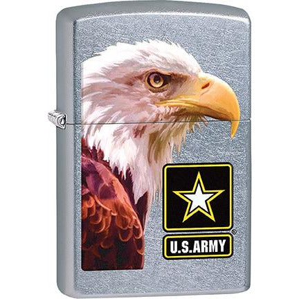 Zippo Windproof Metal Design Fire Lighter - Lifetime Refillable, Reusable Lighter for Smokers – Genuine Premium, Durable, Heavy Quality Chrome Finish Case - Eagle & U.S. Army Symbol