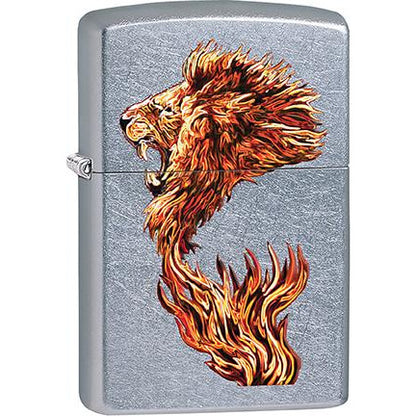 Zippo Windproof Metal Design Fire Lighter - Lifetime Refillable, Reusable Lighter for Smokers – Genuine Premium, Durable, Heavy Quality Chrome Finish Case - Fire Lion's Mane