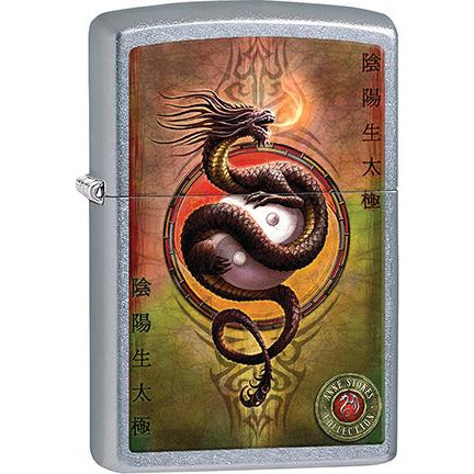 Zippo Windproof Metal Design Fire Lighter - Lifetime Refillable, Reusable Lighter for Smokers – Genuine Premium, Durable, Heavy Quality Chrome Finish Case - Anne Stokes Fire-Breathing Dragon Yin & Yang