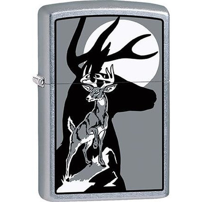 Zippo Windproof Metal Design Fire Lighter - Lifetime Refillable, Reusable Lighter for Smokers – Genuine Premium, Durable, Heavy Quality Chrome Finish Case - Moonlight Deer