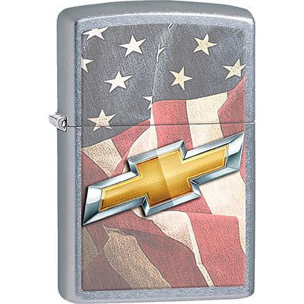 Zippo Windproof Metal Design Fire Lighter - Lifetime Refillable, Reusable Lighter for Smokers – Genuine Premium, Durable, Heavy Quality Chrome Finish Case - U.S. Flag with Chevy Emblem.