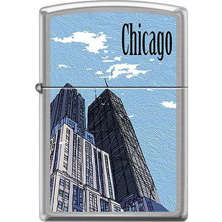 Zippo Windproof Metal Design Fire Lighter - Lifetime Refillable, Reusable Lighter for Smokers – Genuine Premium, Durable, Heavy Quality Chrome Finish Case - Downtown Chicago Skyline